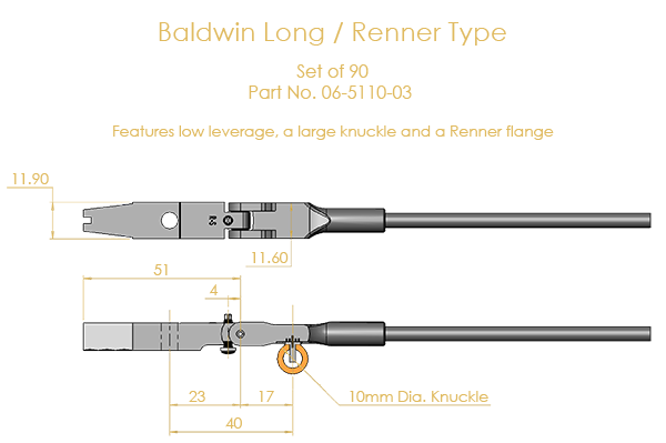 Renner Type / Baldwin Long Shank & Flange Set, Flex 2 (knuckles not attached)