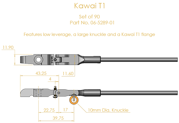 Kawai T1 Shank & Flange Set, Flex 1 (knuckles not attached)