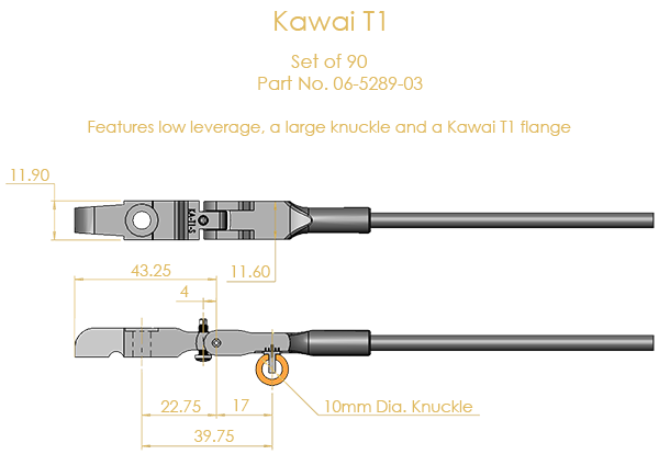 Kawai T1 Shank & Flange Set, Flex 2 (knuckles not attached)