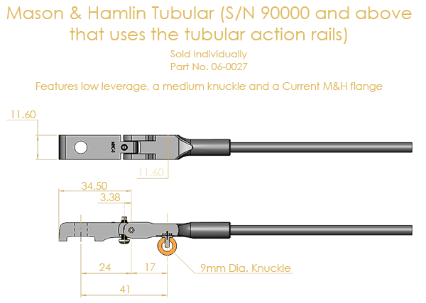 Mason & Hamlin Standard Shank for tubular rail, ea., 