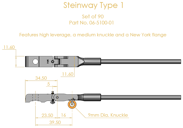 Steinway Type 1 Shank & Flange Set, (knuckles not attached)