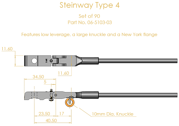 Steinway Type 4 Shank & Flange Set, Flex 2 (knuckles not attached)